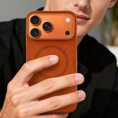 غطاء هاتف محمول من ألياف الكربون والأراميد الممتازة مع إطار معدني لجهاز iPhone 17 Pro Max